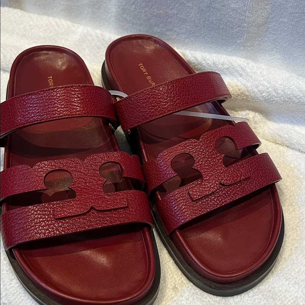 Women's Red Leather Slide Sandals size 8.5 - Picture 11 of 13